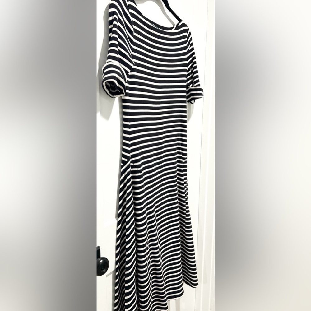 Lauren Ralph Lauren Striped Midi Dress Fit Flare Black White Quiet Luxury - Picture 6 of 9